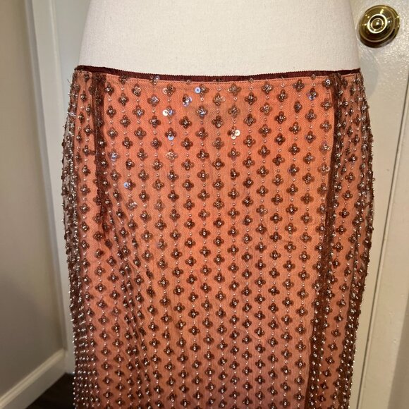NWT Zara Coral Sequined Chiffon Midi Skirt, Size XL - Picture 12 of 16